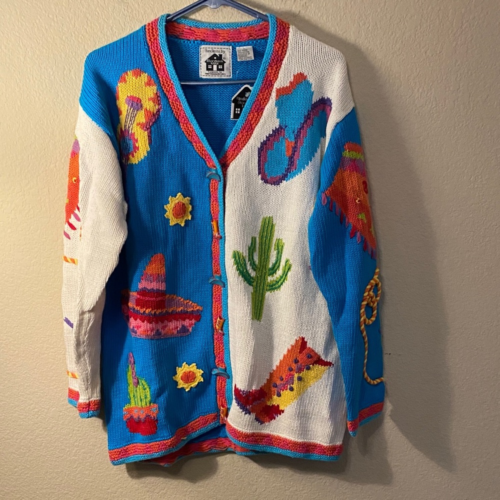 Storybook Knits Blue & White Southwestern Motif Cardigan